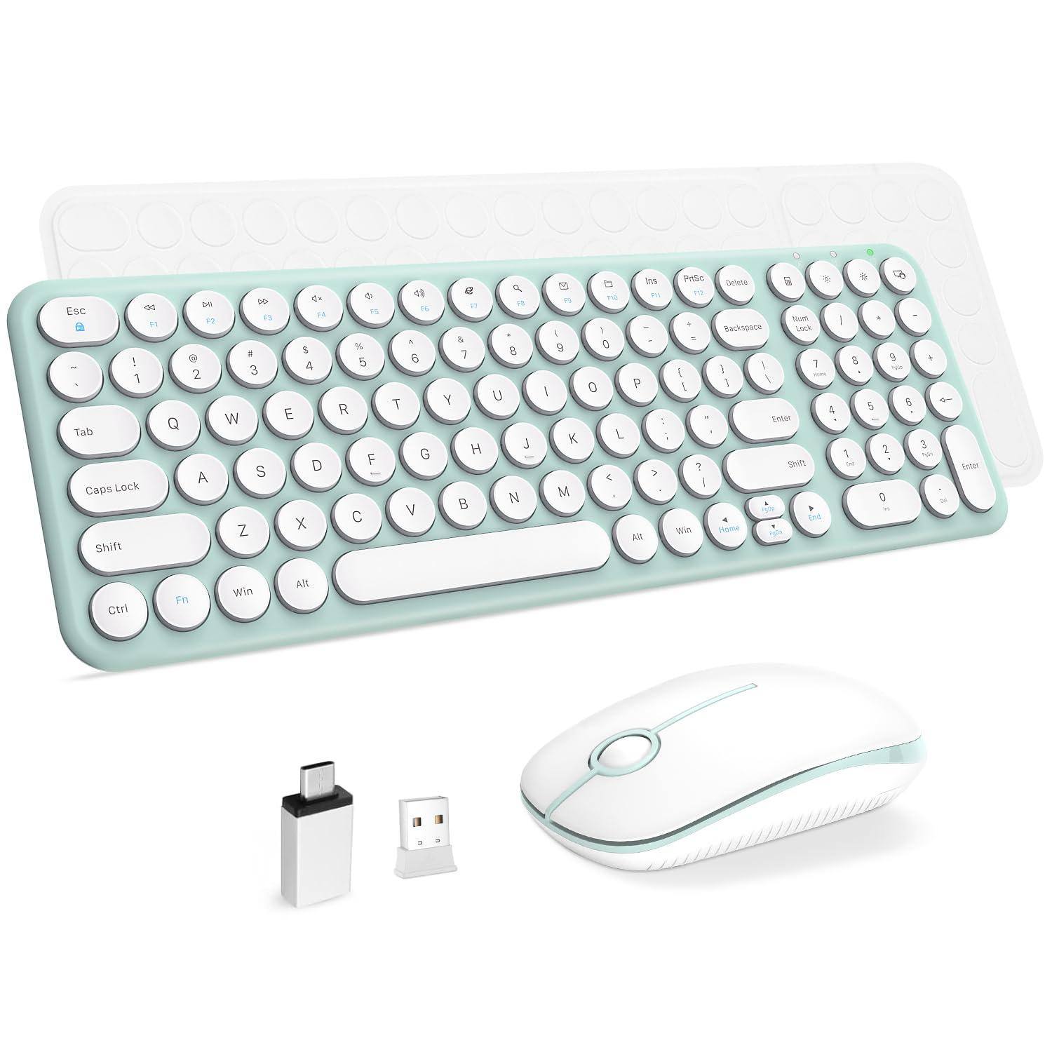 METALTON - And Mouse Combo Cute size Retro Round Keycap Ultra Thin Quiet 2 4ghz For Mac pc laptop sakura - Macaron Green