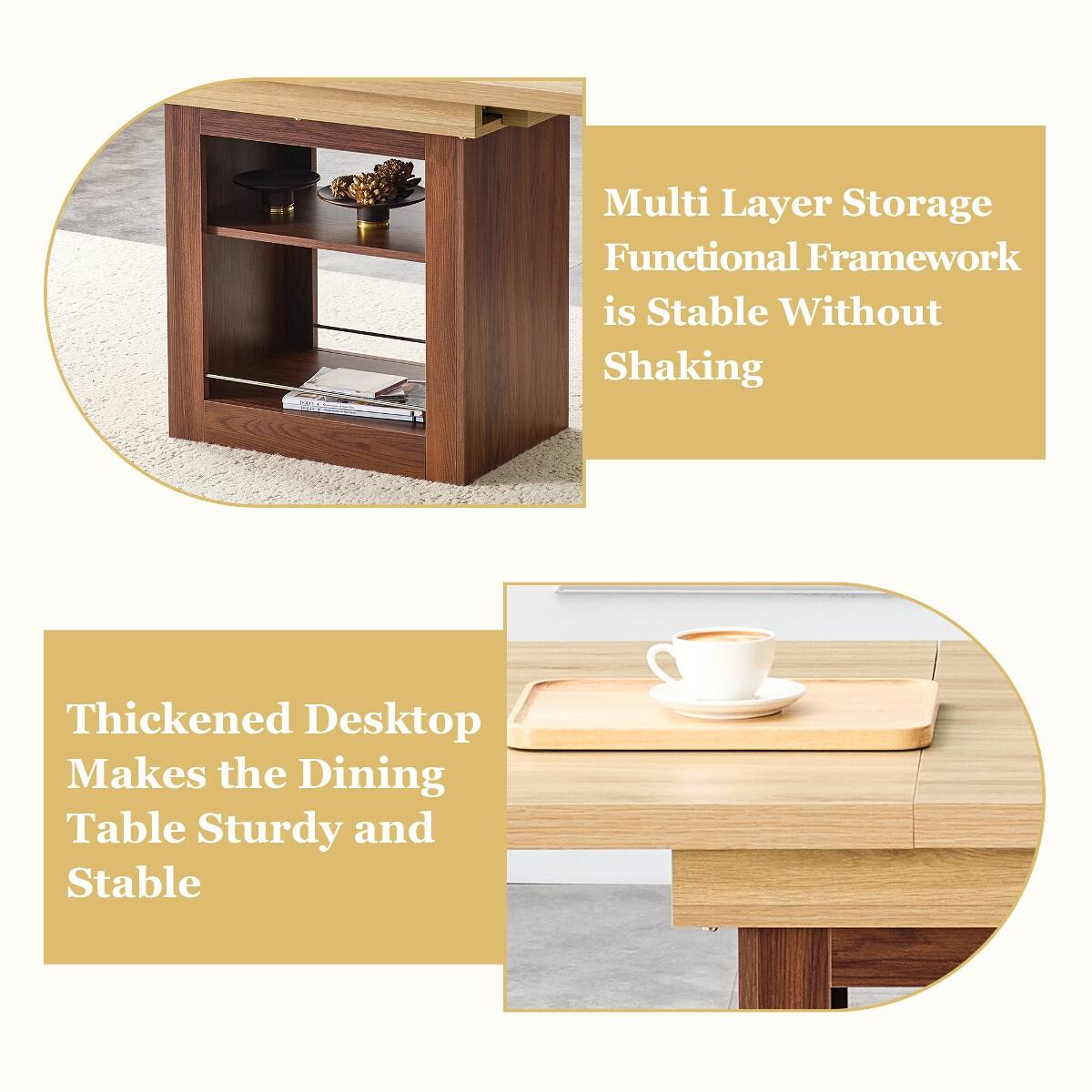 Multi Layer Storage Functional Framework is Stable Without Shaking

Thickened Desktop Makes the Dining Table Sturdy and Stable