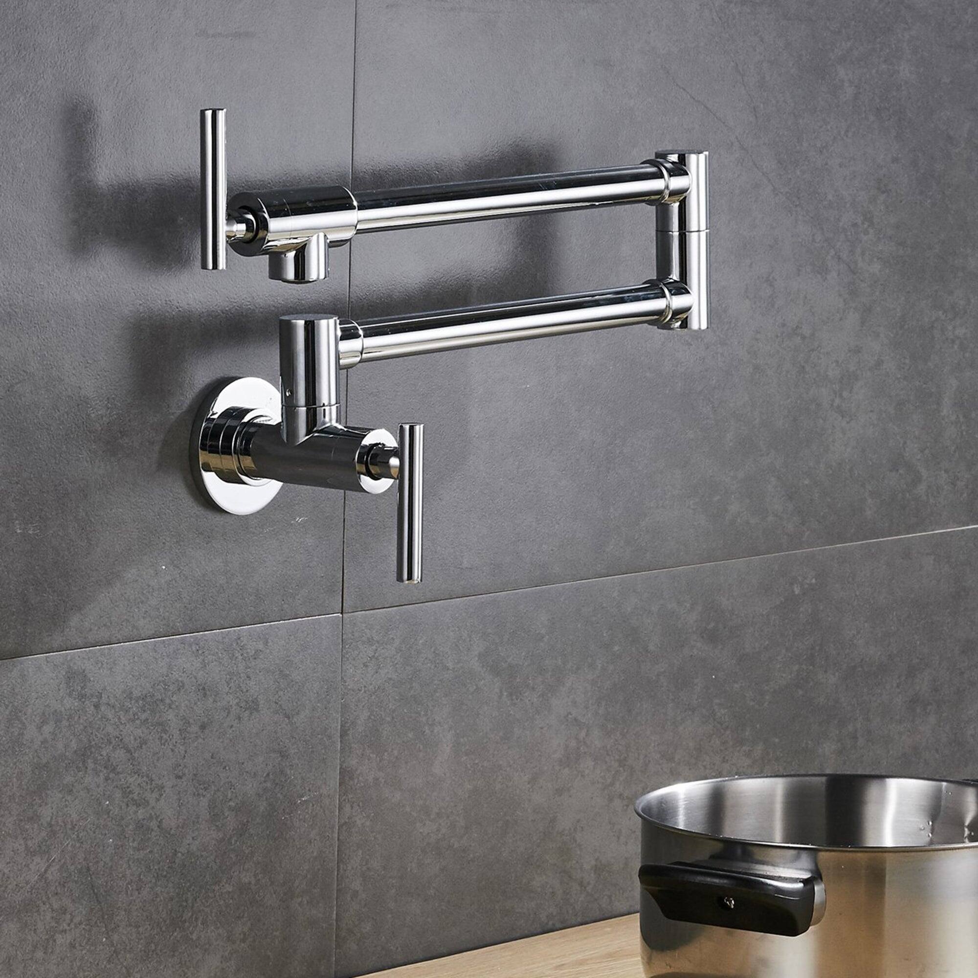 Alt View 2. Boyel Living - Brass Wall Mount Pot Filler with 2 Handle in Polished Chrome - Polished Chrome.