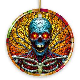 OrnamentallyYou - Red-Eyed Skeleton for Halloween Frights Stained Glass Style Ceramic Ornament Halloween Themed - Multi-colored
