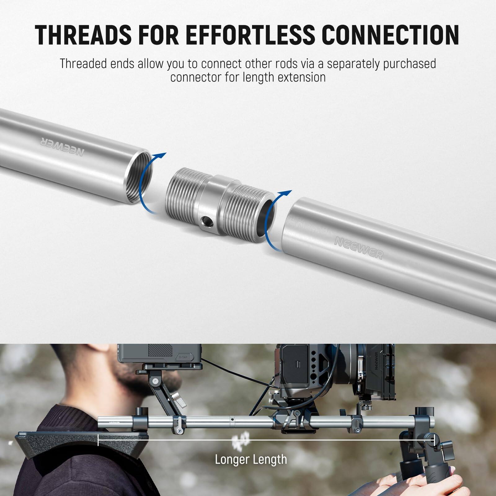 THREADS FOR EFFORTLESS CONNECTION

Threaded ends allow you to connect other rods via a separately purchased connector for length extension

Longer Length
