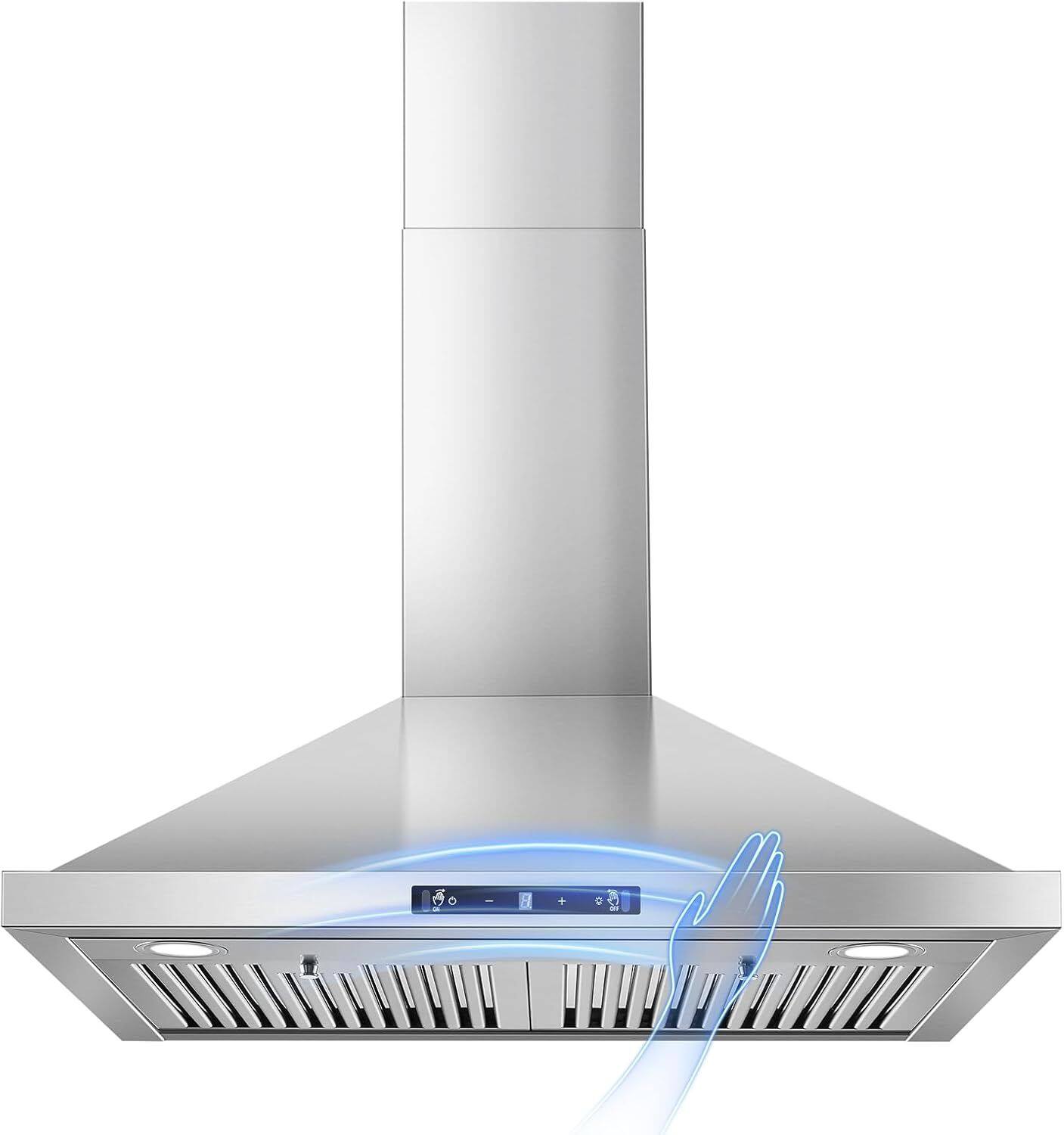 Front. Lycvki - 30 Inch Wall Mount Range Hood 700 CFM Convertible Gesture Touch 3 Speed LED Baffle Filters - Stainless Steel.