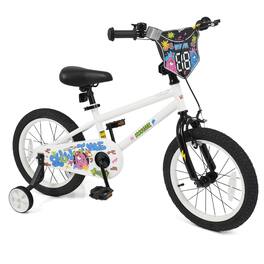 Costway - 16 Inch Kids Bike with Training Wheels, Dual Hand & Coaster Brakes, Adjustable Seat - White