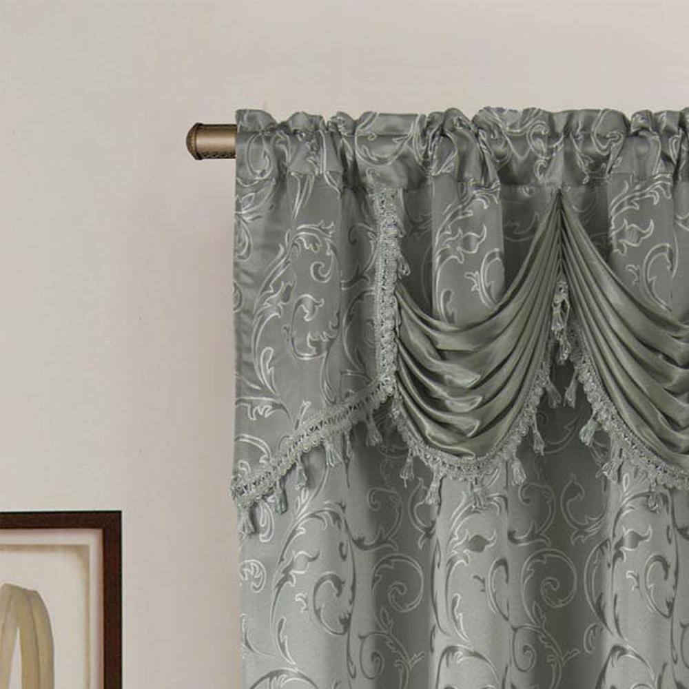 Angle. RT Designers Collection - Franklin 2-Piece Rose Grommet Curtain 54" x 84" Silver by Rt Designers Collection - Silver.