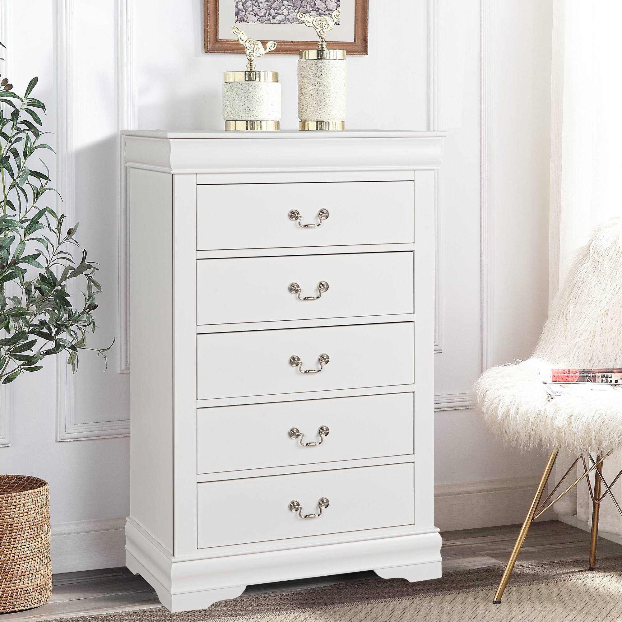 Back. Vaczon - Solid Wood Storage Chest with English Dovetail Drawers Multi-Functional Home Organizer for Bedroom Office or Living Room - White.