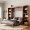 Whisen - Full Size Murphy Bed with Built-in Desk and Side Bookshelves, Foldable Space-Saving Bed Cabinet - Dark Brown