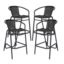 Emma + Oliver - Rhea Set of Four Indoor/Outdoor Restaurant Style Rattan Barstools - Black