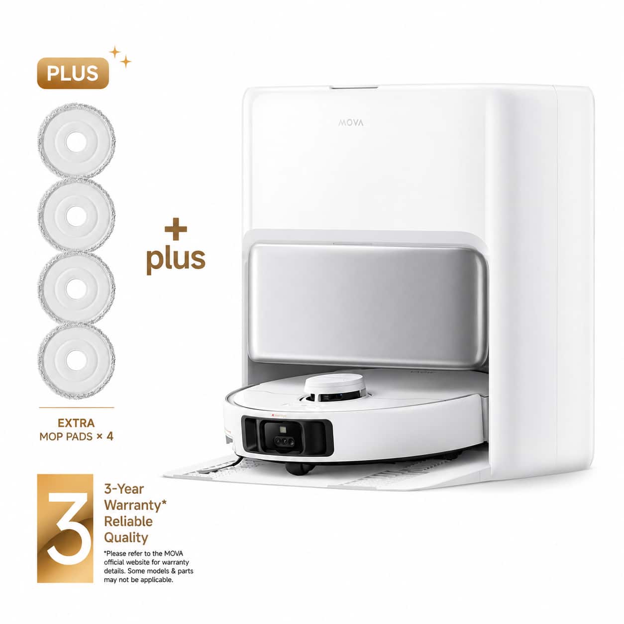 MOVA - P50 Pro Ultra Robot Vacuum and Mop Bundle, Removable Mop,19k Pa Suction, Hot Water Self-Washing,Auto Empty - White