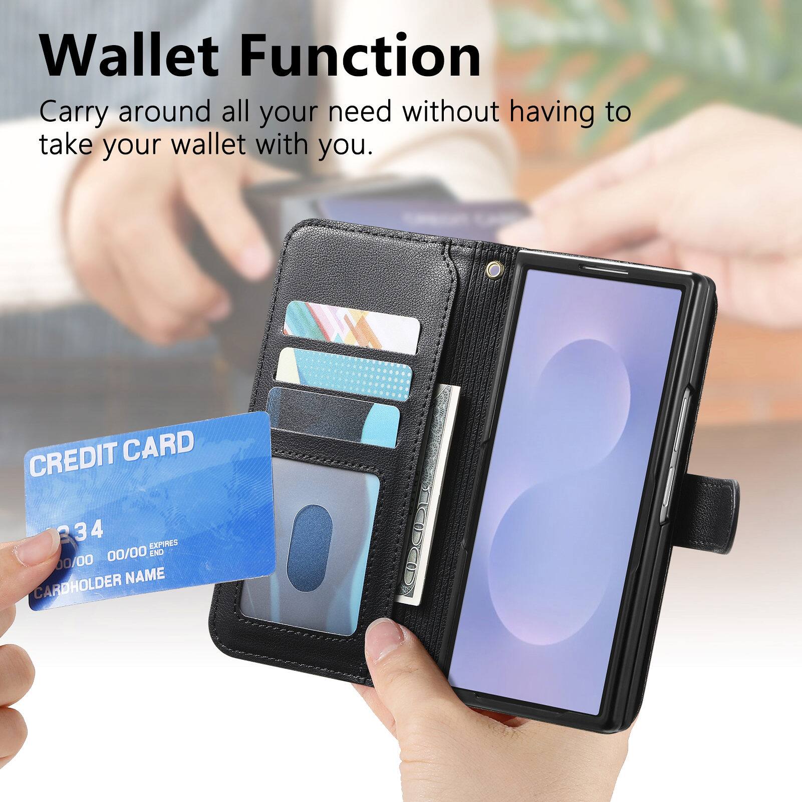 Wallet Function  
Carry around all your need without having to take your wallet with you.  

CREDIT CARD  
334  
EXPIRES 00/00  
END 00/00  
CARDHOLDER NAME