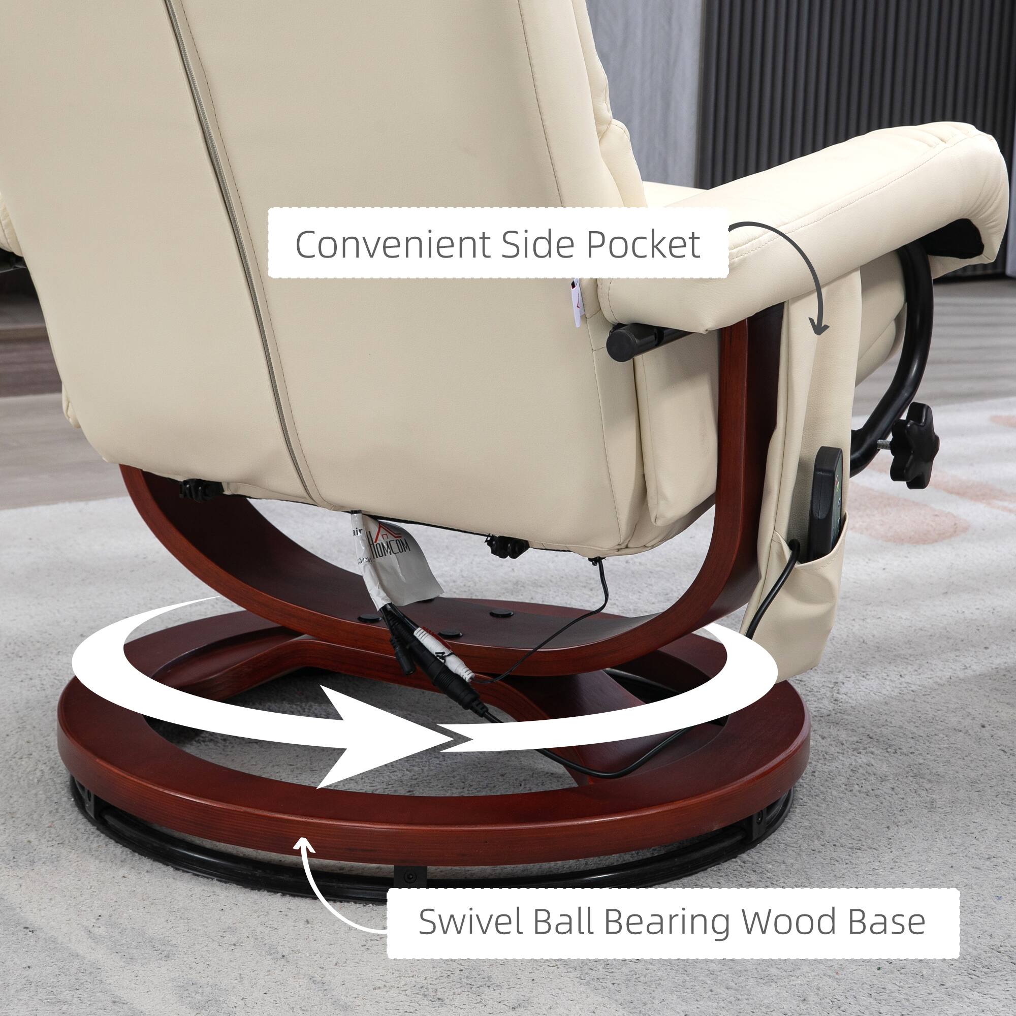 Convenient Side Pocket, Swivel Ball Bearing Wood Base