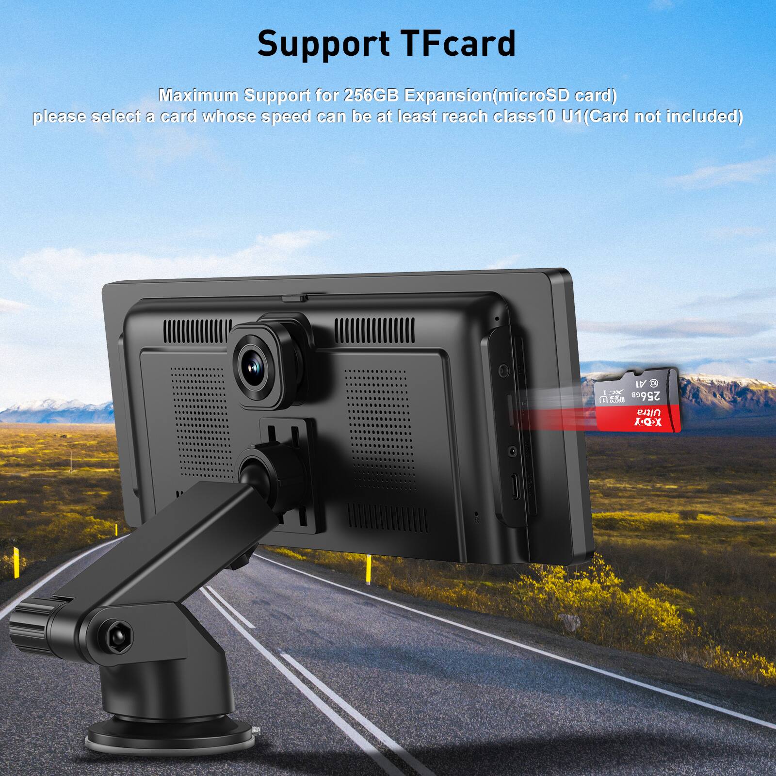 Support TFcard  
Maximum Support for 256GB Expansion(microSD card)  
please select a card whose speed can be at least reach class10 U1 U1(Card not included)