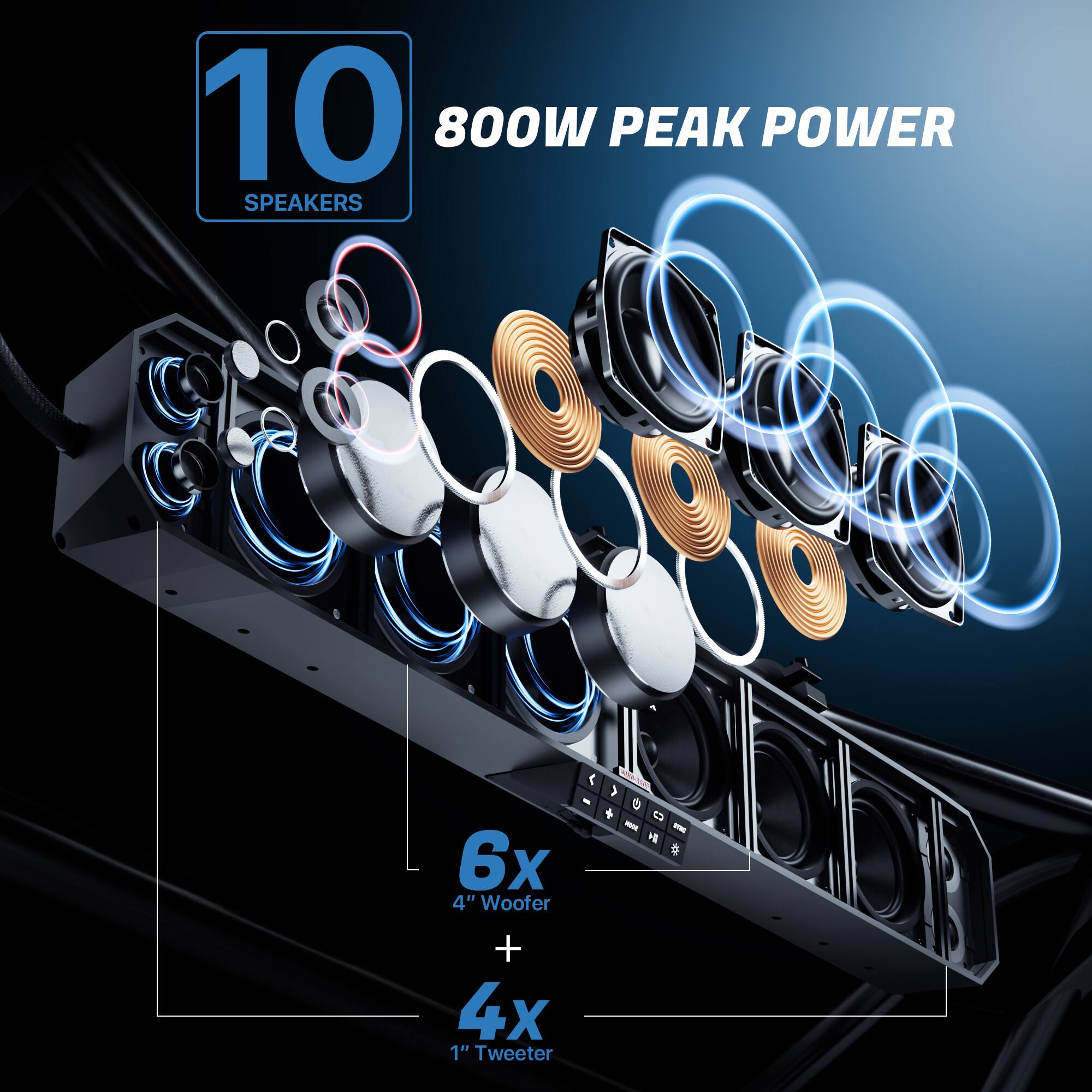10 800W PEAK POWER SPEAKERS 6x 4" Woofer + 4x 1" Tweeter