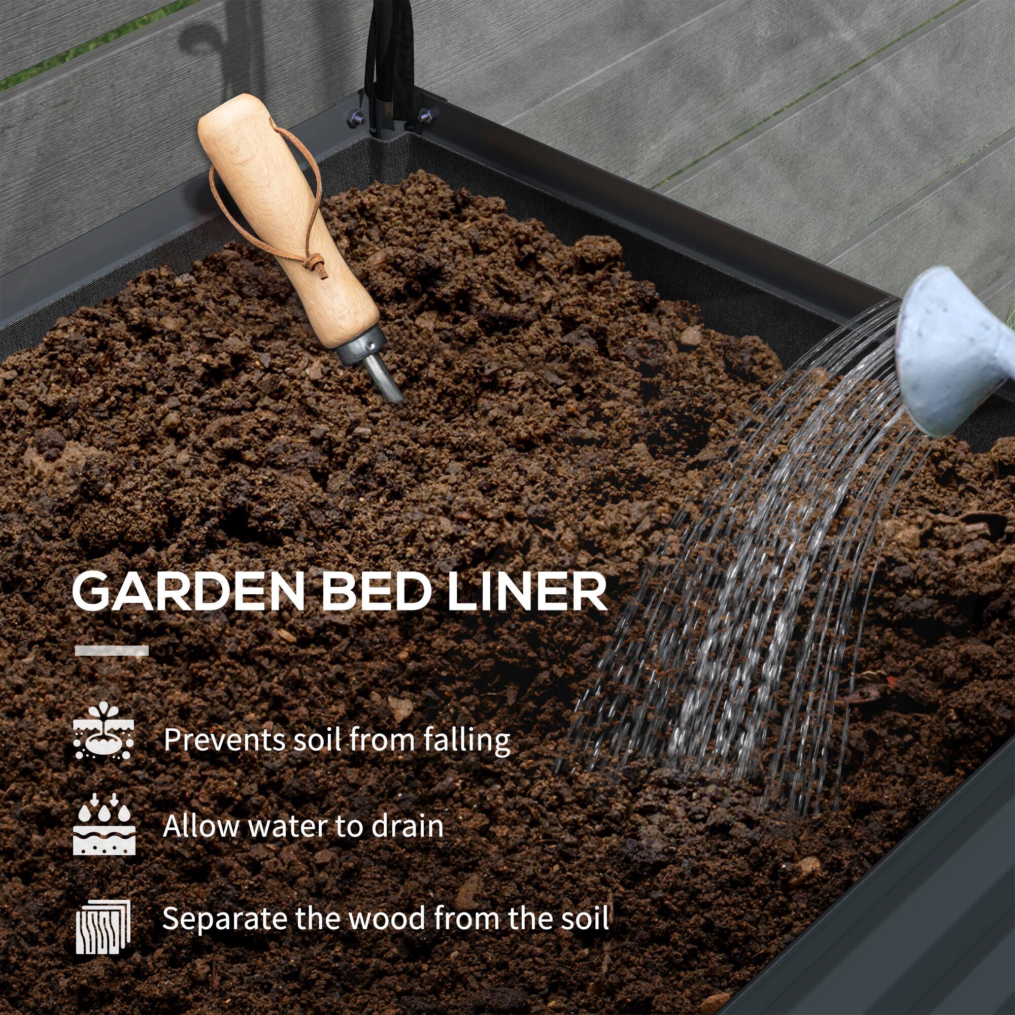 GARDEN BED LINER

- Prevents soil from falling
- Allow water to drain
- Separate the wood from the soil