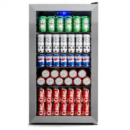 Manastin - 3.2 Cu.Ft 130 Can Beverage Refrigerator, Reversible Door, Drink Cooler - Silver