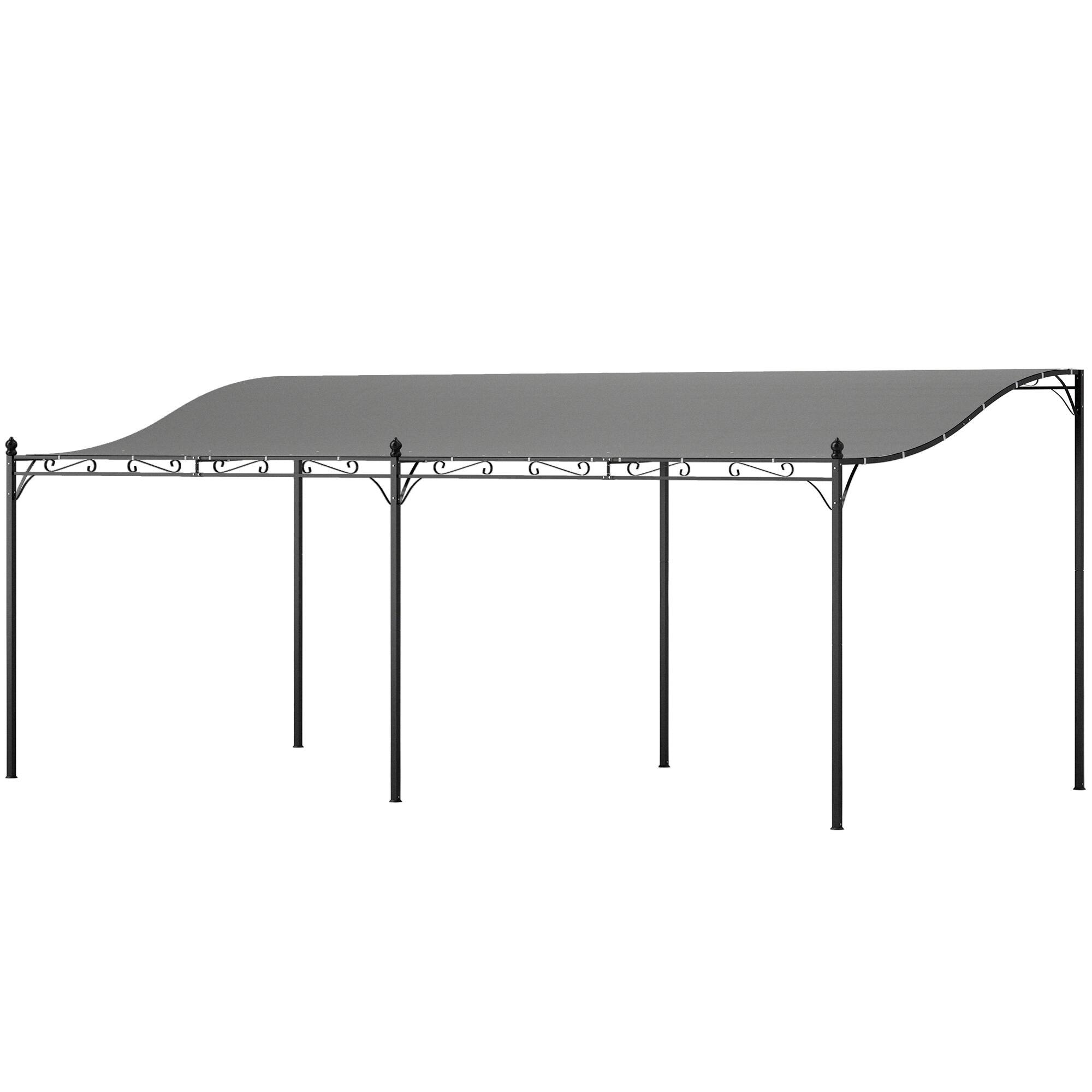 Outsunny - x 20' Wall-Mounted Outdoor Pergola Canopy, Metal Patio Canopy with Drainage Holes for Backyard Garden - Dark Gray