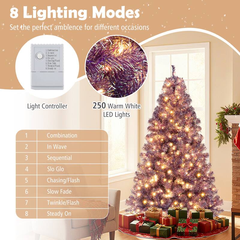 8 Lighting Modes  
Set the perfect ambience for different occasions

Light Controller

250 Warm White LED Lights

1. Combination
2. In Wave
3. Sequential
4. Slo Glo
5. Chasing/Flash
6. Slow Fade
7. Twinkle/Flash
8. Steady On