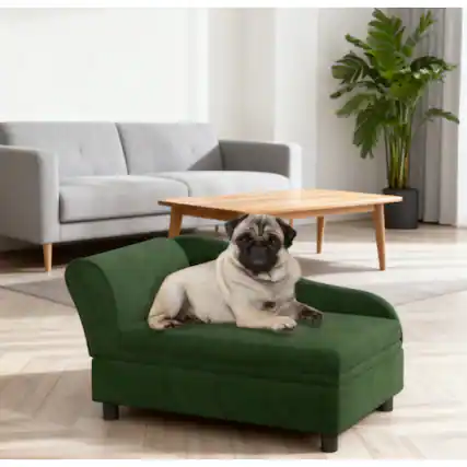 Front. AOSTIRMOTOR - Pet Sofa Bed Couch with Storage,with Soft Cushion in Green - Green.