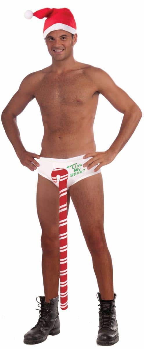 Forum Novelties - Men's Christmas Candy Cane Costume Underwear - White