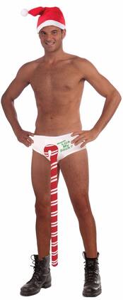 Forum Novelties - Men's Christmas Candy Cane Costume Underwear - White