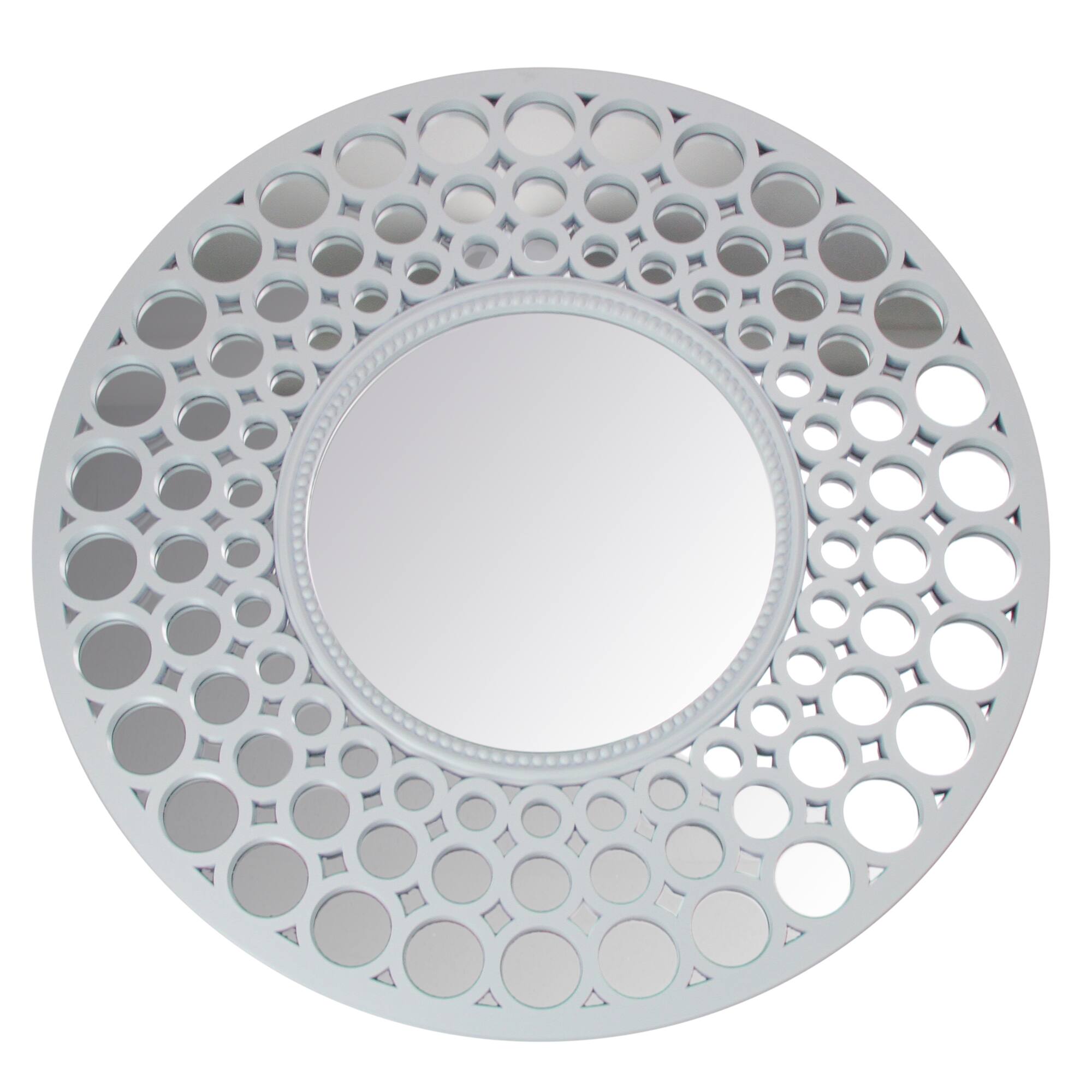 Front. Northlight - 24.75" White Cascading Circles Round Wall Mirror - White.