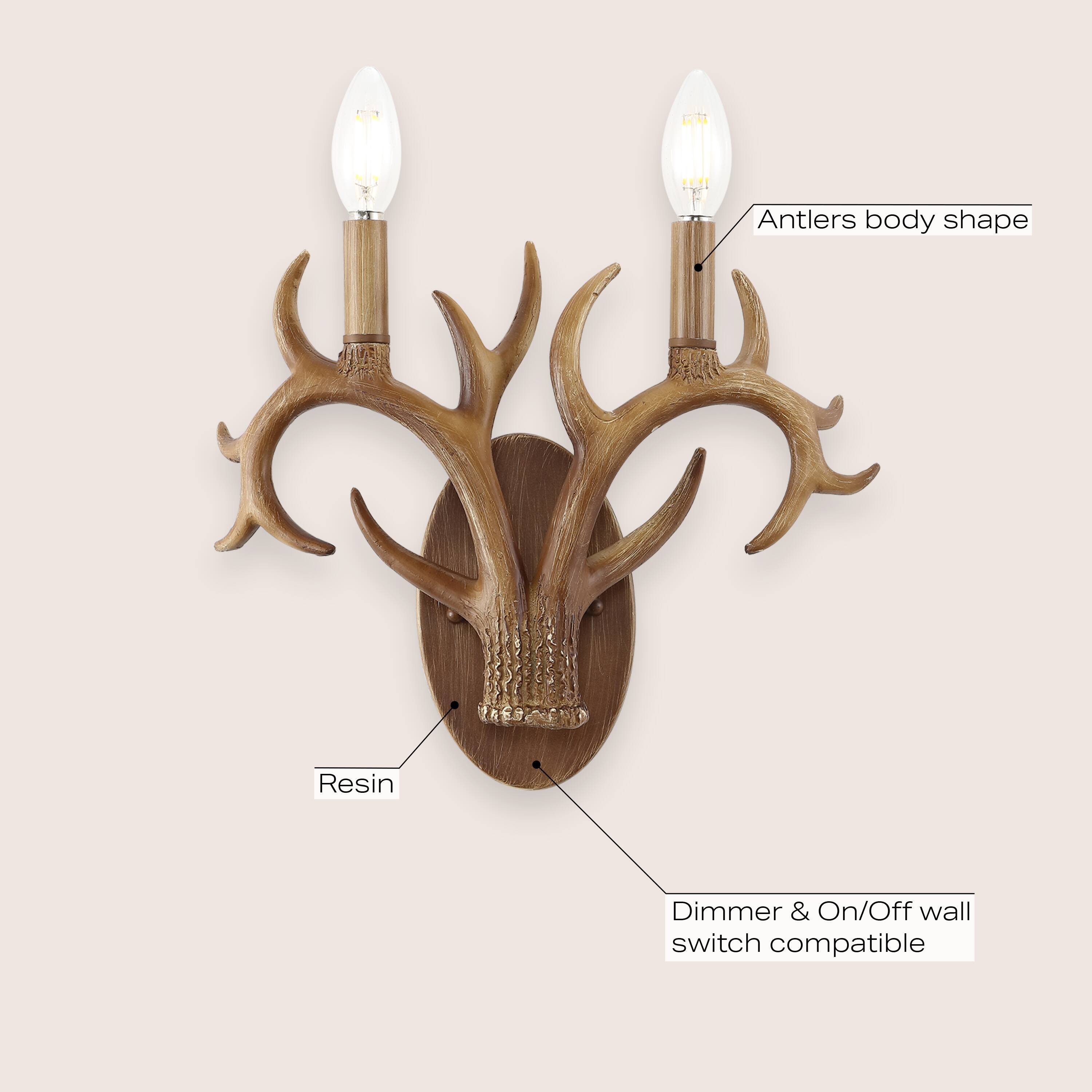 Antlers body shape  
Resin  
Dimmer & On/Off wall switch compatible