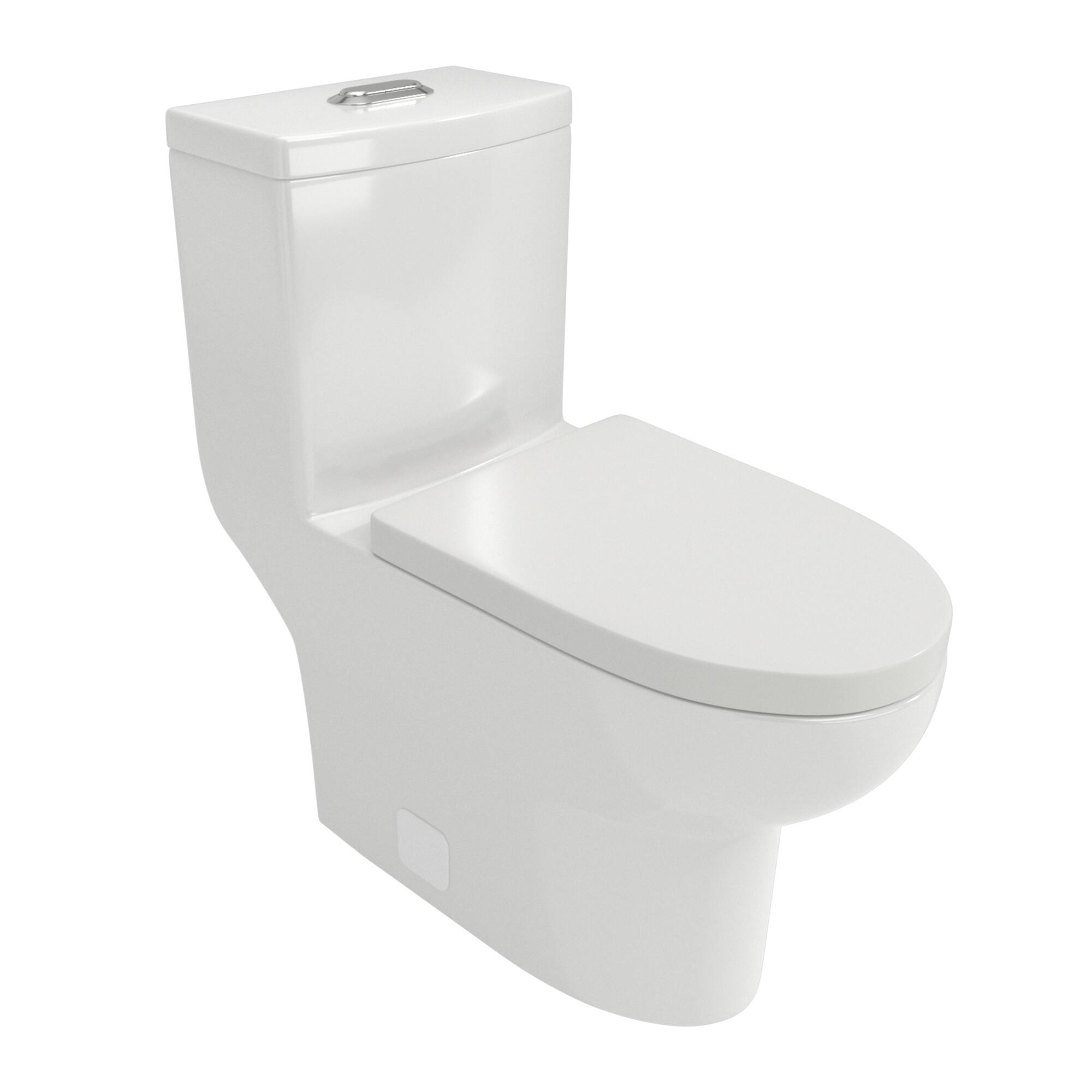 Alt View 4. TinyHomie - Ceramic One Piece Toilet Dual Flush with Soft Closing Seat - White.