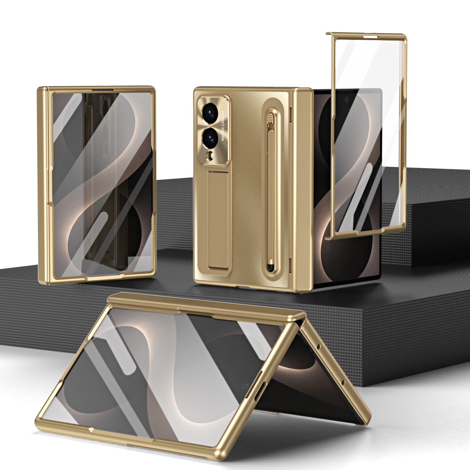 Dteck - For Samsung Galaxy Z Fold8 Case Rugged Full Body Built-in Screen Protector Hinge Protection Invisible Kickstand+Stylus - Gold price history on PriceWatchPro