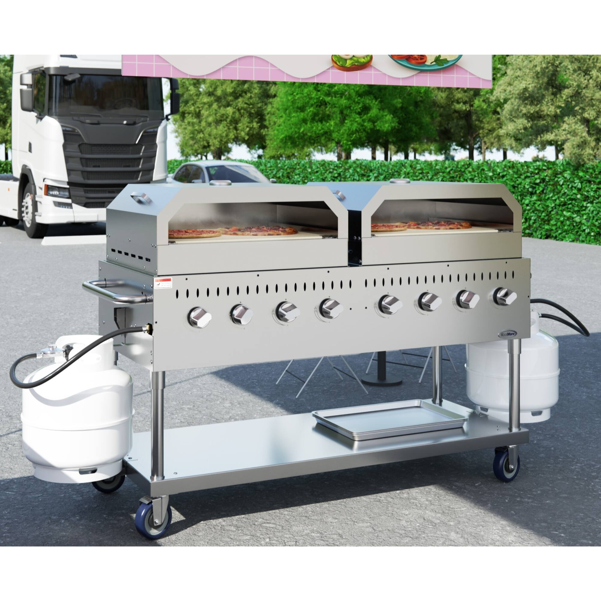 Alt View 1. Koolmore - 60 in. 8-Burner Commercial Outdoor Propane Gas Grill with Two 30 in. Pizza Ovens in Stainless-Steel, (CGKIT6-P30P30) - Stainless Steel.