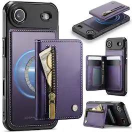 Dteck - Magnetic Wallet Case for Apple iPhone Air,Detachable 2-in-1 Folio Cover with Zipper Pocket,RFID Blocking & Card Holder - Purple