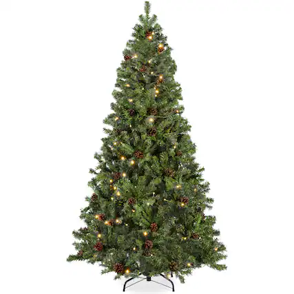Front. Best Choice Products - Best Choice Products 9ft Pre-Lit Pre-Decorated Holiday Christmas Pine Tree w/ 2,028 Tips, 850 Lights, Base - Green - Green.