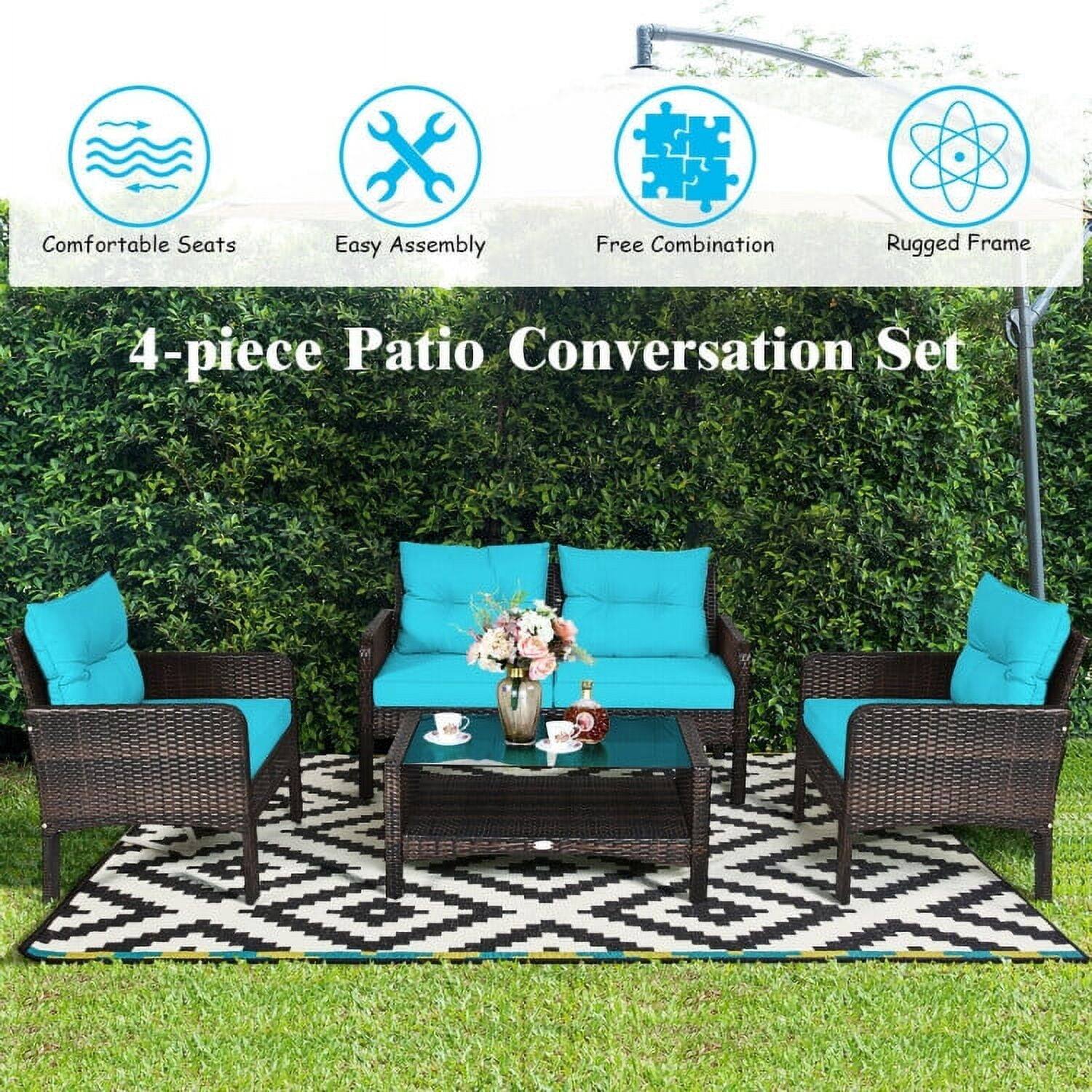 Comfortable Seats  
Easy Assembly  
Free Combination  
Rugged Frame  

4-piece Patio Conversation Set