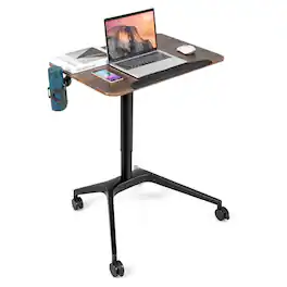 Ecooso - Pneumatic Standing Desk, Height Adjustable, Tilting Desktop, Anti-Fall Ledge, Sit-Stand - Black
