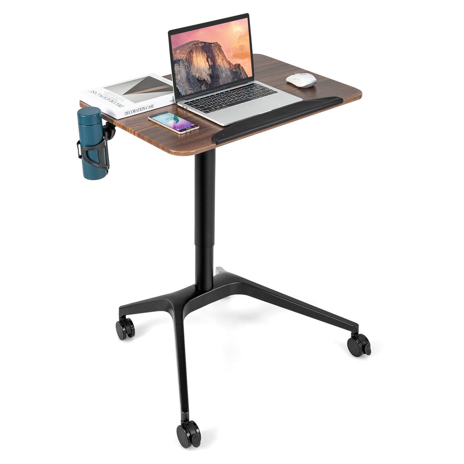 Front. Ecooso - Pneumatic Standing Desk, Height Adjustable, Tilting Desktop, Anti-Fall Ledge, Sit-Stand - Black.