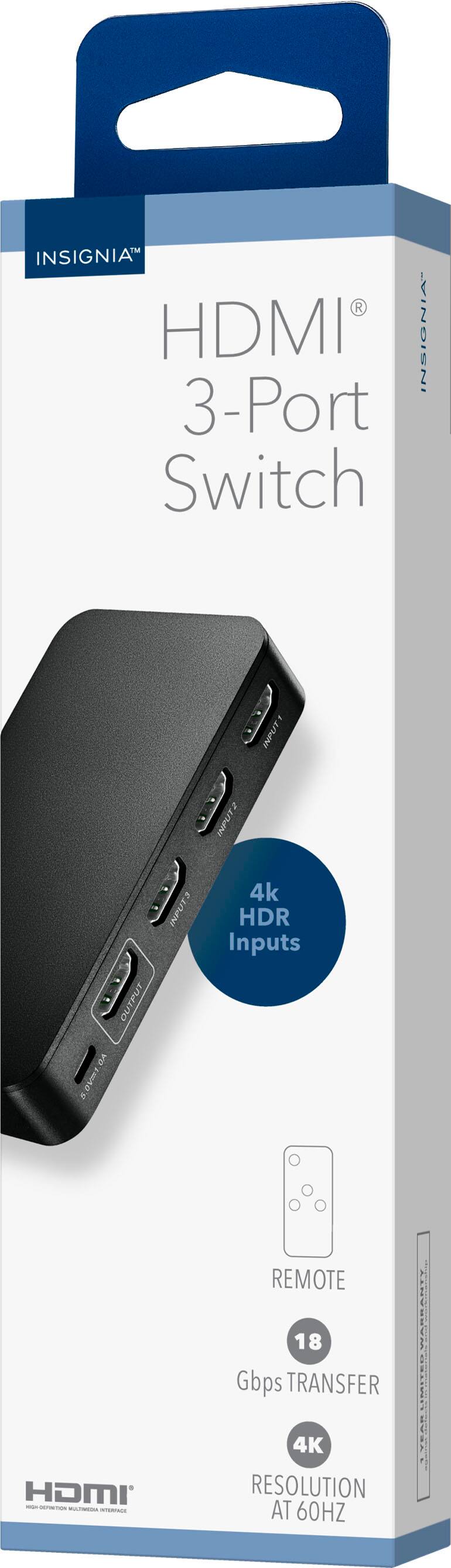 INSIGNIA HDMI 3-Port Switch  
4k HDR Inputs  
REMOTE  
18 Gbps TRANSFER  
4K RESOLUTION AT 60HZ
