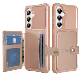 Dteck - For Samsung Galaxy S26 Wallet Case Flip Card Slots Magnetic Clasp Shockproof Anti-Scratch Cover - Rosegold