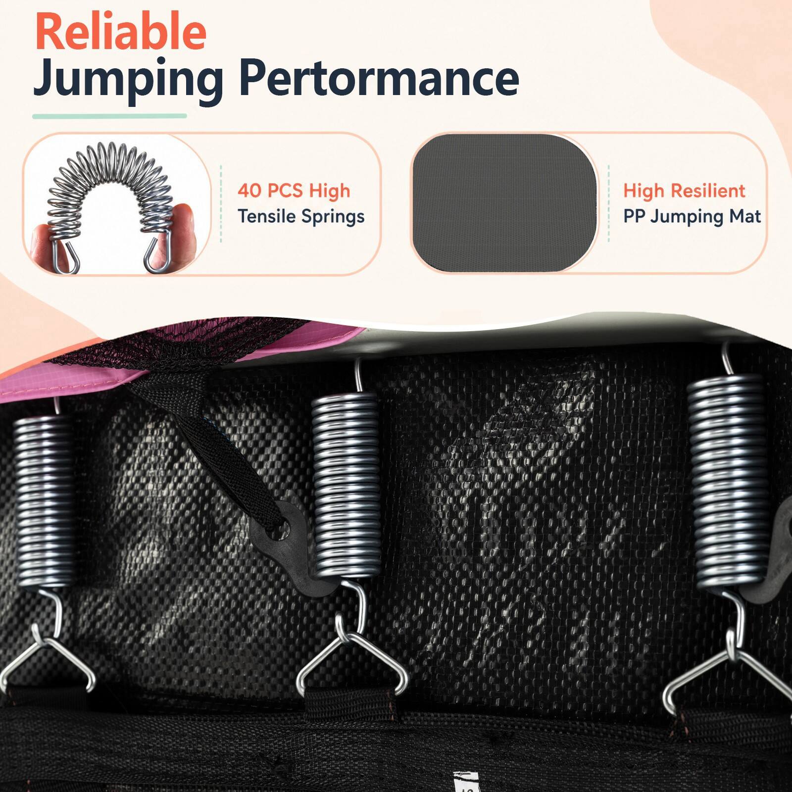 Reliable Jumping Performance

40 PCS High Tensile Springs

High Resilient PP Jumping Mat