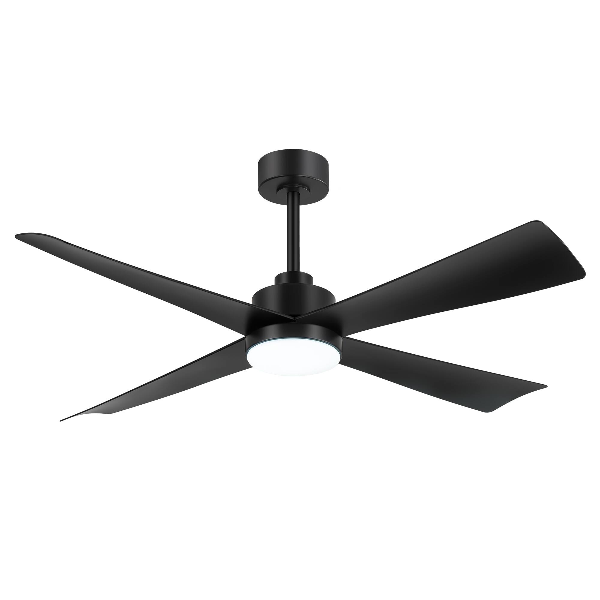 Angle. Breezary - 52-Inch Ceiling Fan with 4 ABS Blades, 3-Color Light, 6-Speed DC Motor, Remote Control, 5'' & 10'' Downrods - Matte Black.