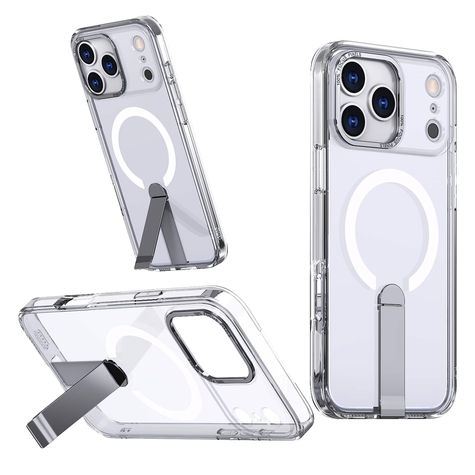 Dteck - Magnetic Case for Apple iPhone 17 Pro Max with Metal Kickstand,Hard Shock-absorbent Back Cover,Anti-Scratch Phone Cover - Clear