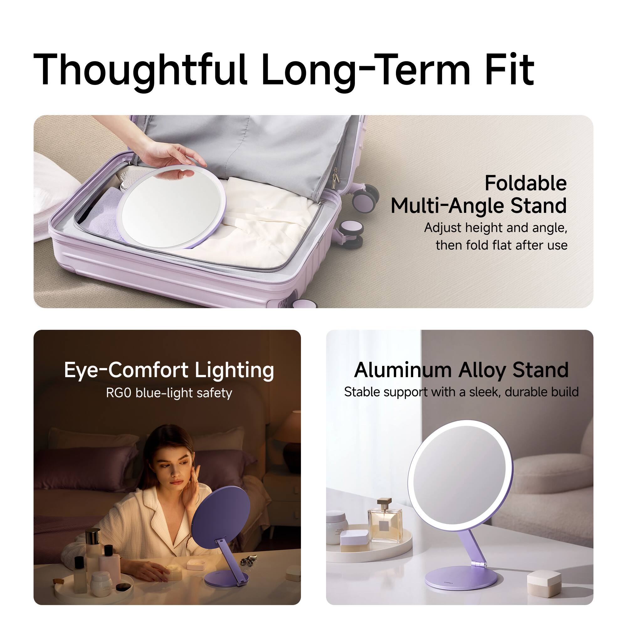 Thoughtful Long-Term Fit

Foldable Multi-Angle Stand
Adjust height and angle, then fold flat after use

Eye-Comfort Lighting
RGO blue-light safety

Aluminum Alloy Stand
Stable support with a sleek, durable build