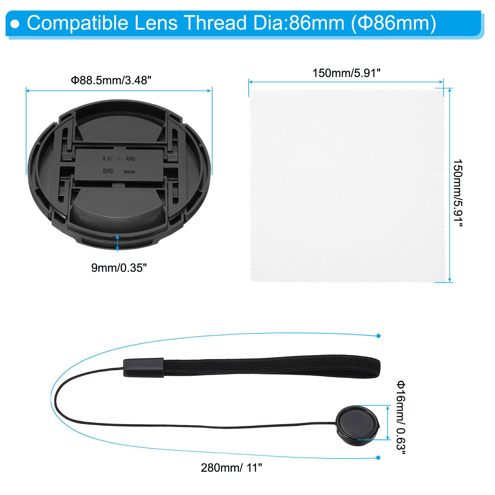 Compatible Lens Thread Dia: 86mm (Φ86mm)  
88.5mm/3.48"  
150mm/5.91"  
9mm/0.35"  
280mm/11"  
16mm/0.63"