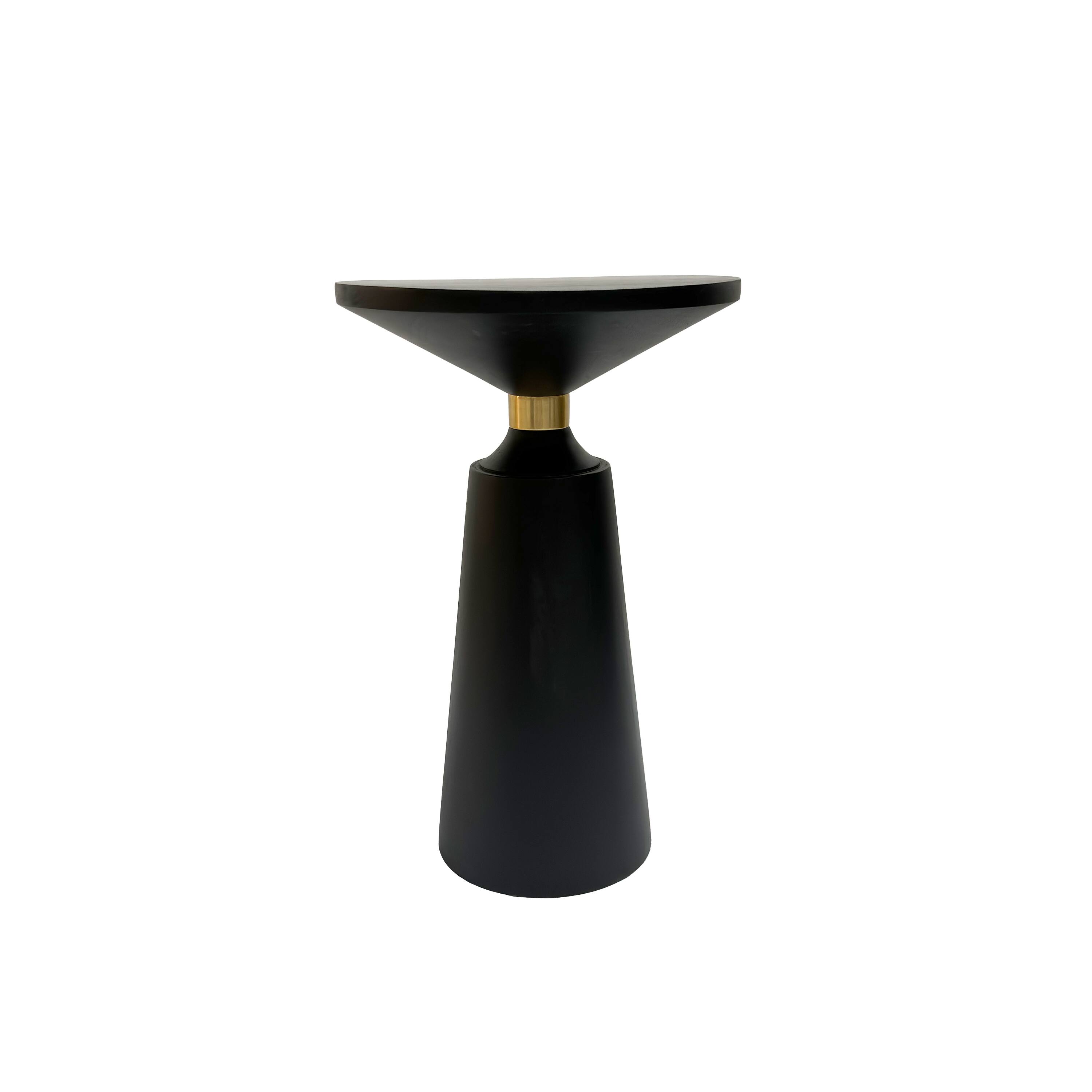 Alt View 1. Manhattan Lane - Fawn 20 Inch Side End Table, Black Mango Wood Round Top with Pedestal Base, Shiny Brass Support - Black, Brass.