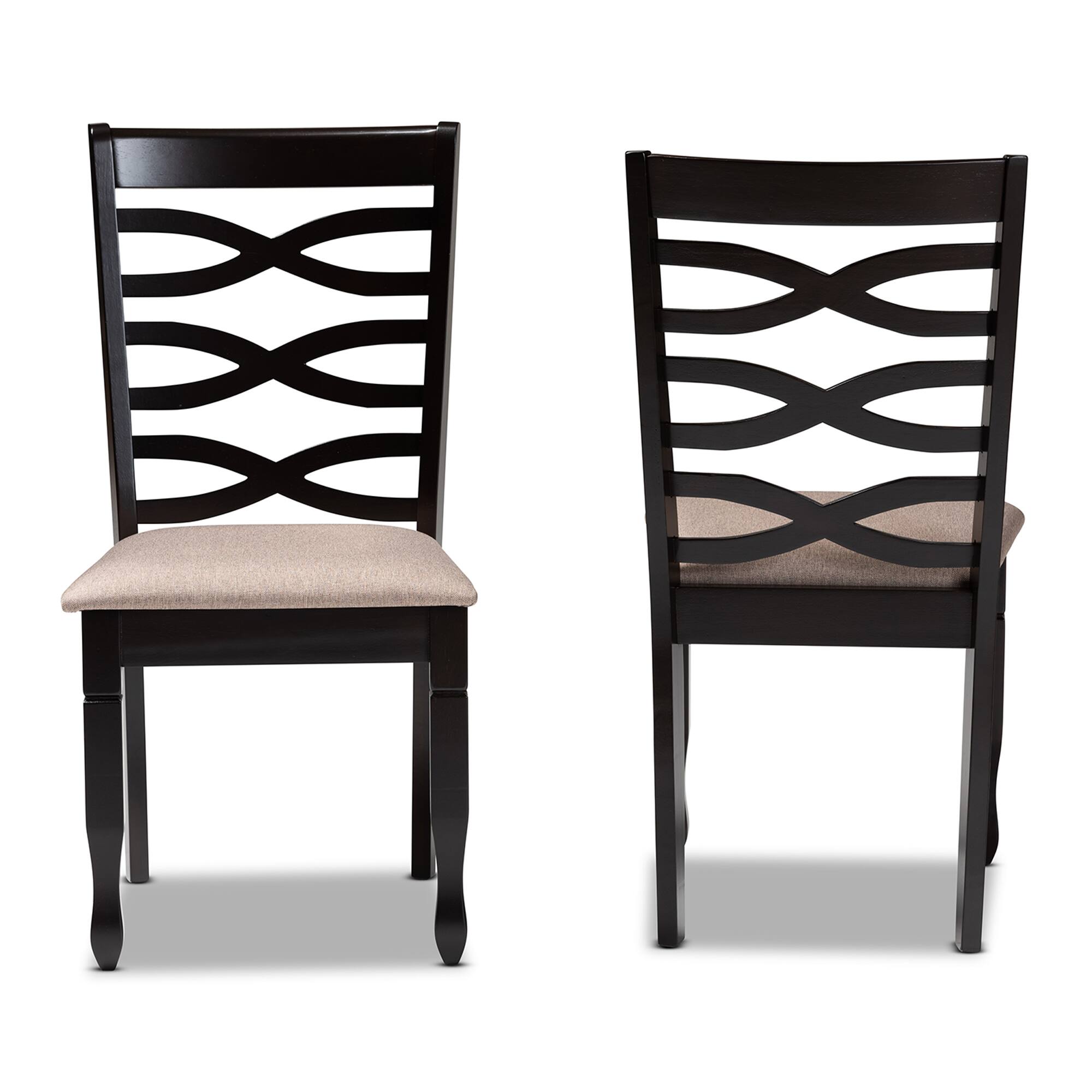 Angle. Baxton Studio - Lanier Modern and Contemporary Fabric Upholstered Finished 2-Piece Wood Dining Chair Set - Sand/Dark Brown.