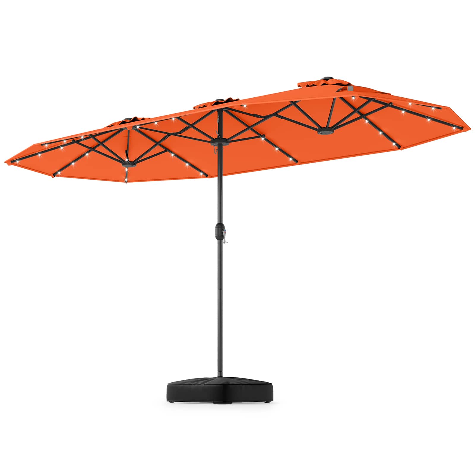 Front. Gymax - Gymax 13FT Double-sided Patio Umbrella w/ Solar Lights Crank Handle Umbrella Base - Orange.
