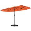 Front. Gymax - Gymax 13FT Double-sided Patio Umbrella w/ Solar Lights Crank Handle Umbrella Base - Orange.