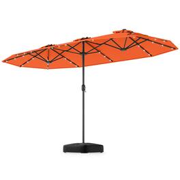 Gymax - 13FT Double-sided Patio Umbrella w/ Solar Lights Crank Handle Umbrella Base - Orange