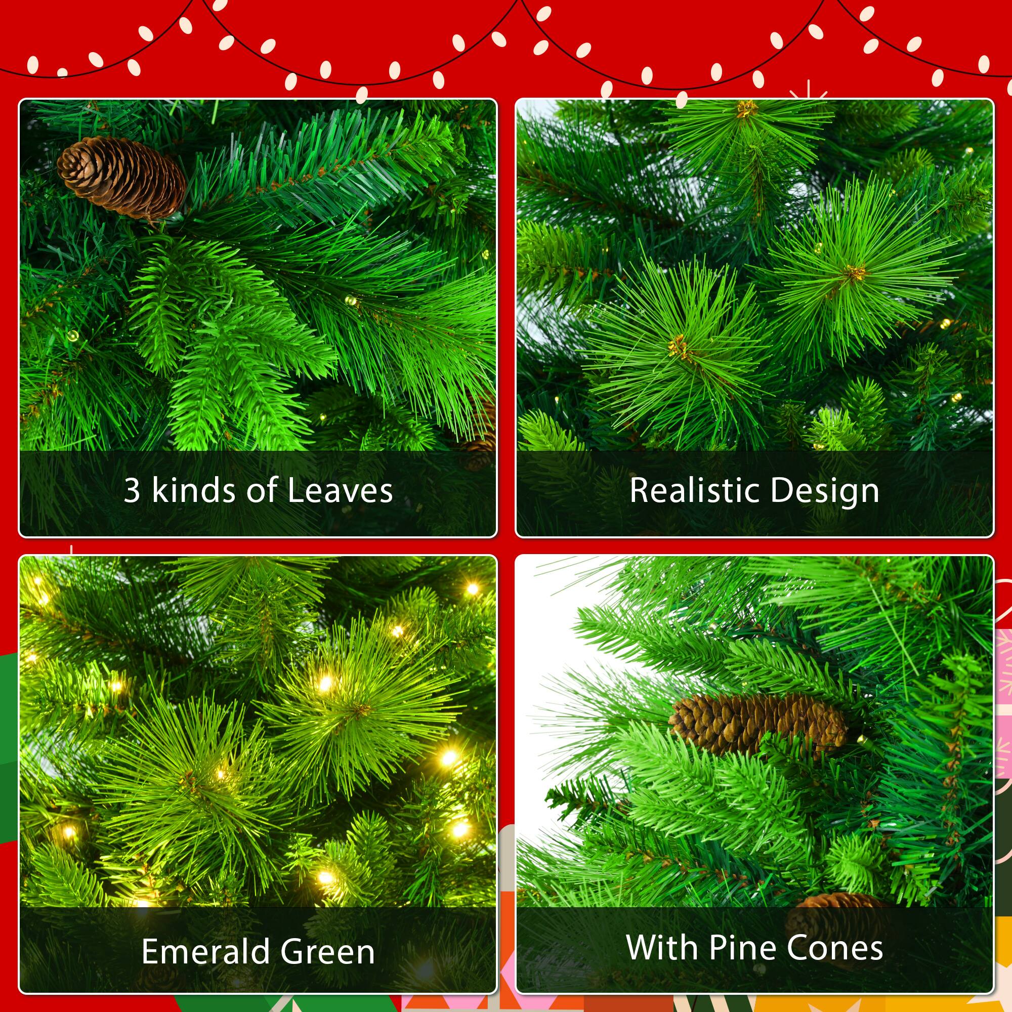 3 kinds of Leaves  
Realistic Design  
Emerald Green  
With Pine Cones