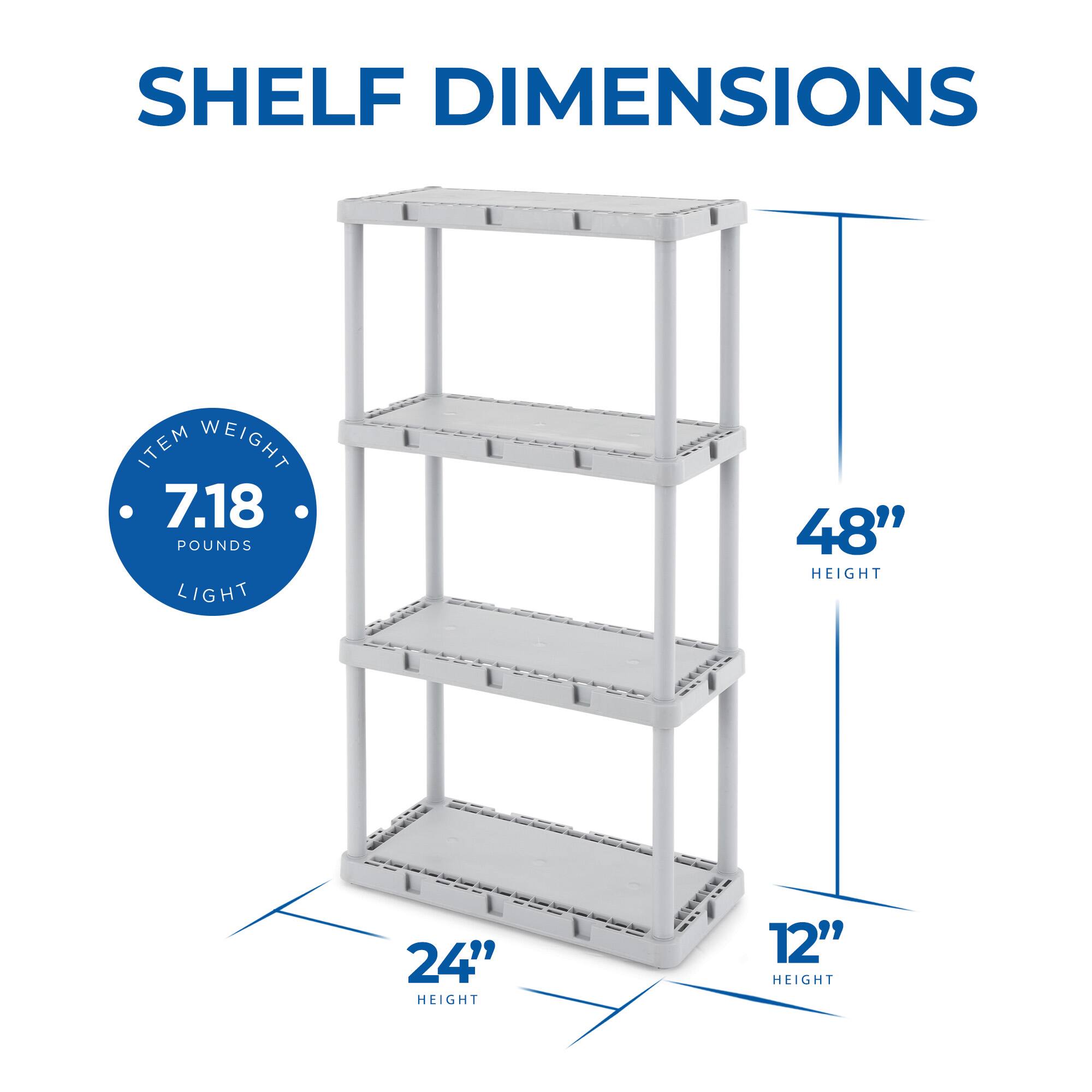 SHELF DIMENSIONS

ITEM WEIGHT: 7.18 POUNDS

LIGHT

48" HEIGHT

24" HEIGHT

12" HEIGHT