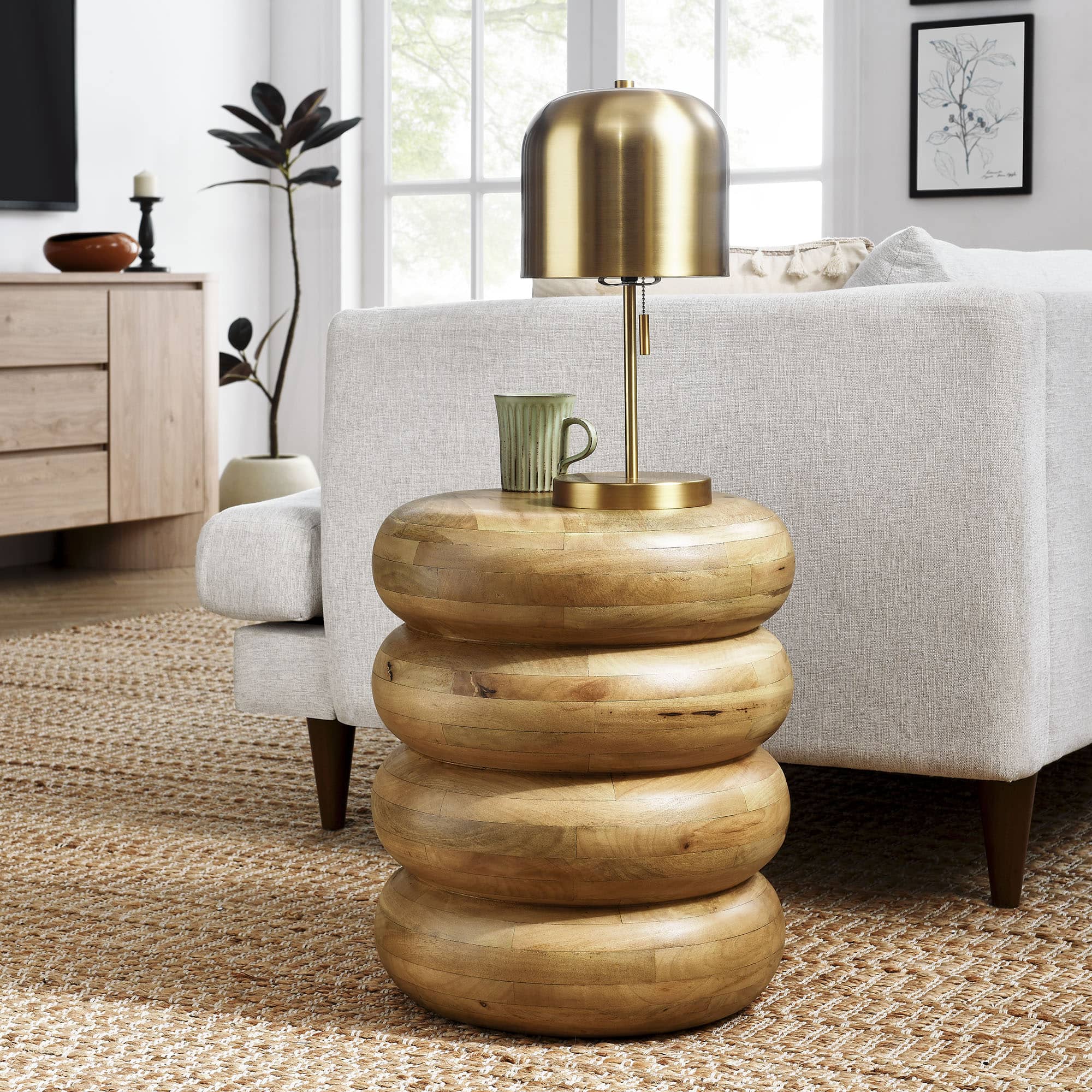Ellery Round Stacked Wood Side Table by Modway - Natural