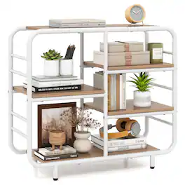 Costway - 1 PCS 5-Tier Bookshelf for Living Room,Bookcase with Sturdy Metal Frame,Modern Book Shelf - Natural