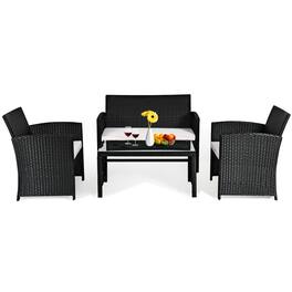 Costway - 4PCS Outdoor Patio Rattan Furniture Conversation Set Cushioned Sofa Coffee Table - Black